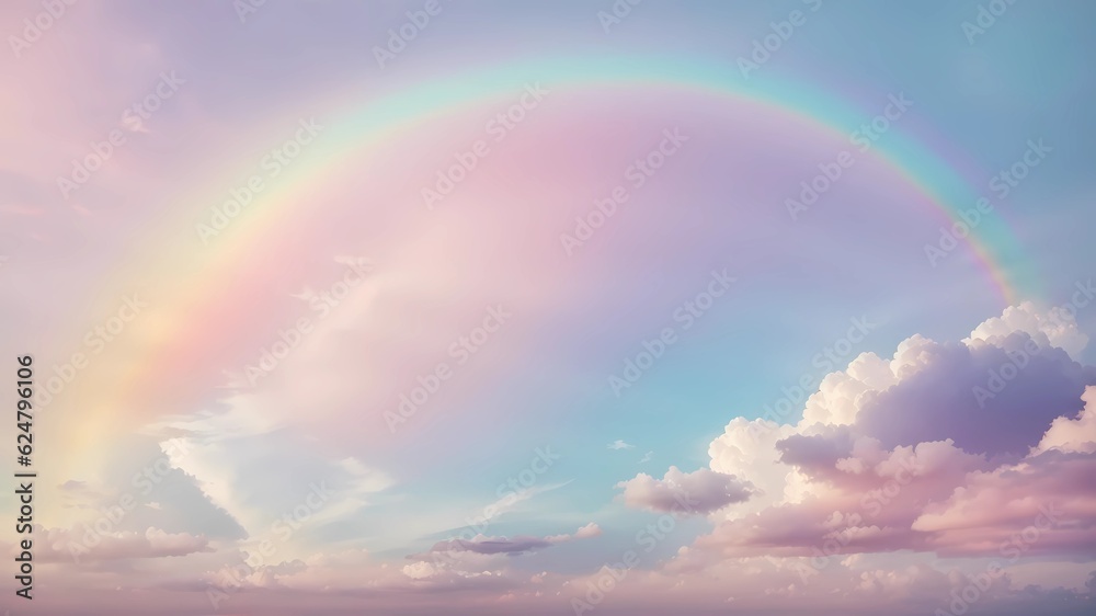 Fototapeta premium pastel sky colored with rainbow arcing, Generative AI