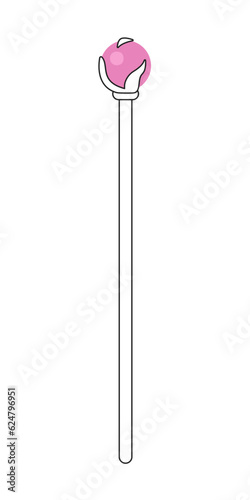 Wizard staff for magical tricks monochrome flat vector object. Stick with magic crystal. Editable black and white thin line icon. Simple cartoon clip art spot illustration for web graphic design