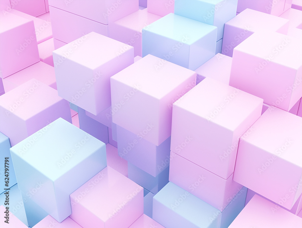 Obraz premium abstract colourful background with cubes, pastel colored wallpaper. horizontal childish poster. cute three-dimensional seamless pattern made of colourful cubes. textured 3d backdrop. mosaic cube shape
