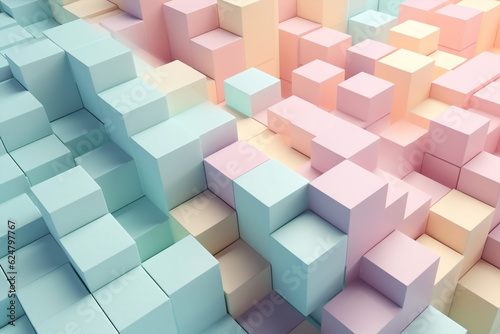 abstract colourful background with cubes  pastel colored wallpaper. horizontal childish poster. cute three-dimensional seamless pattern made of colourful cubes. textured 3d backdrop. mosaic cube shape