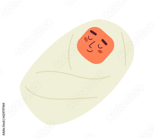 Swaddled baby newborn smiling semi flat color vector character. Wrapped infant. Hospital baby napping. Editable full body person on white. Simple cartoon spot illustration for web graphic design