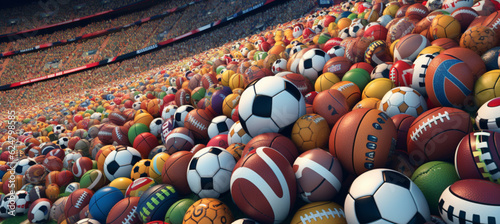 All sports balls in stadium 3d  photo