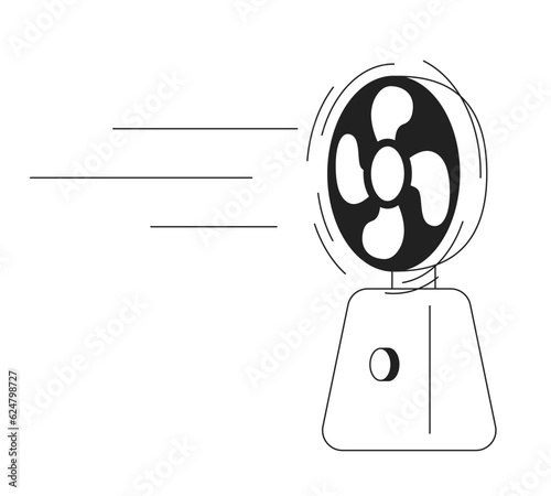 Fan blowing monochrome flat vector object. Summer heat fan. Electric propeller ventilator. Editable black and white thin line icon. Simple cartoon clip art spot illustration for web graphic design