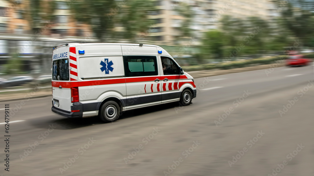 Fototapeta premium ambulance on emergency car in motion blur