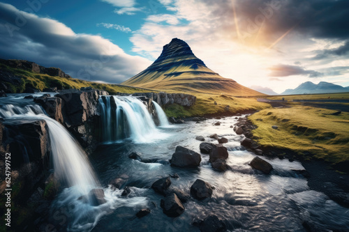 Kirkjufell Foss waterfall near Kirkjufell mountain