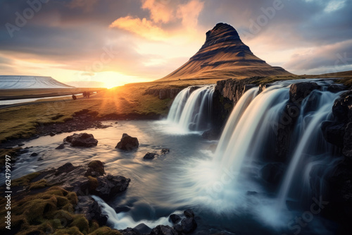 Kirkjufell Foss waterfall near Kirkjufell mountain