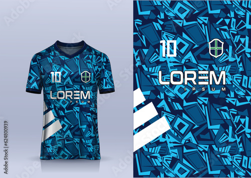 navy sky t-shirt sport design template with abstract  pattern for soccer jersey. Sport uniform in front view. Tshirt mock up for sport club. Vector Illustration