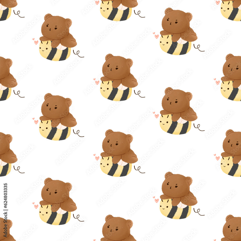 seamless pattern flying bear and bee isolated on white seamless pattern flying bear and bee isolated on white