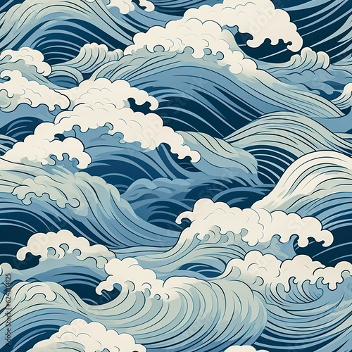 Ocean waves seamless pattern. Sea wave blue background. Generative AI