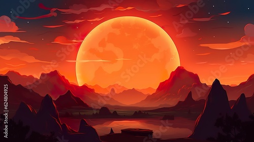 Abstract background eclipse. The combination of an abstract background and a vivid red eclipse illustration creates a captivating visual experience. Generative AI.