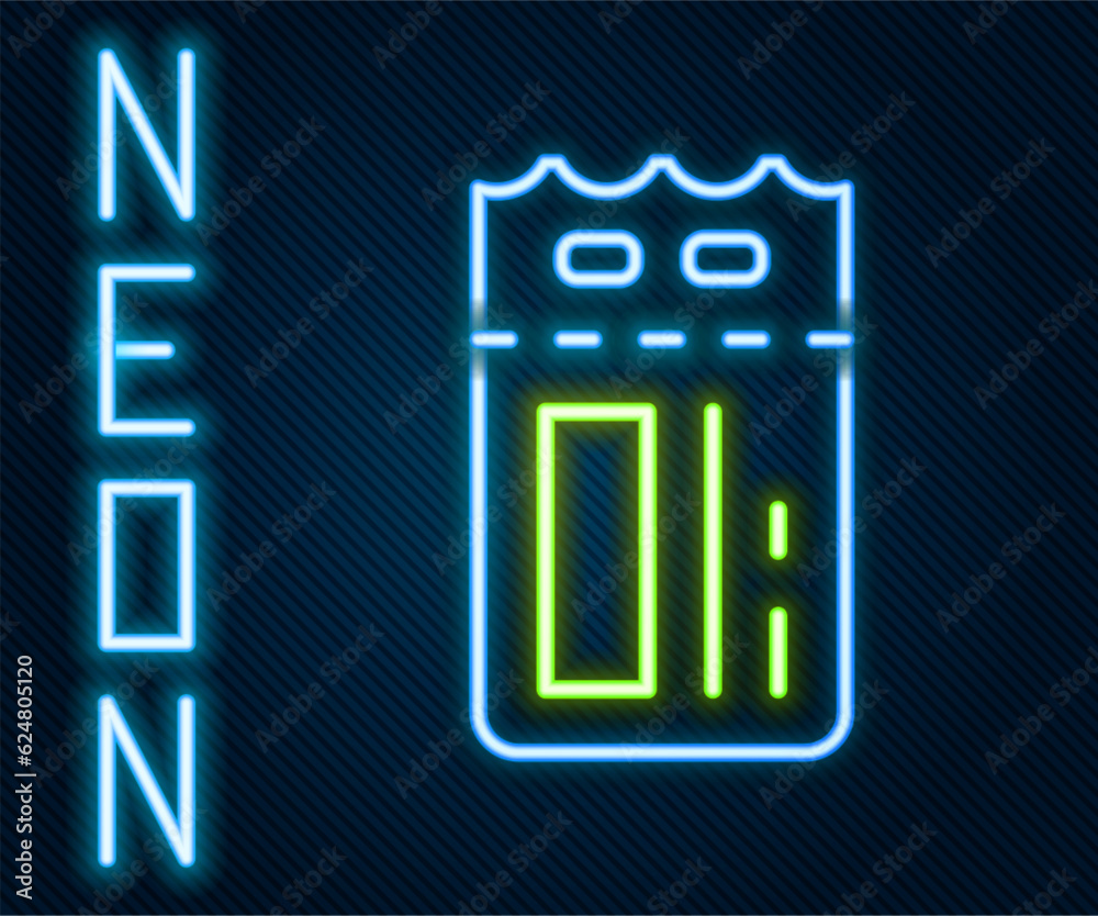Glowing neon line Cinema ticket icon isolated on black background. Colorful outline concept. Vector Glowing neon line Cinema ticket icon isolated on black background. Colorful outline concept. Vector