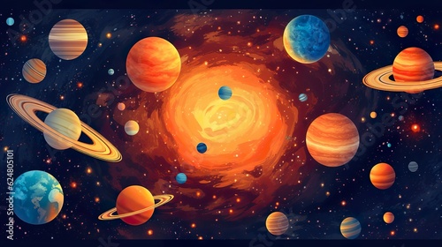 Abstract background planets and solar system. The wonders of the universe with a mesmerizing illustration showcasing planets and the solar system. Generative AI.