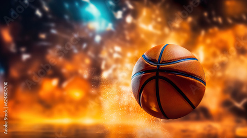 Close-up of Basketball Ball with Fire Background. Generative AI.