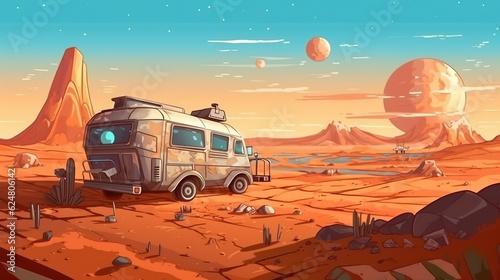 Background probes and research vehicles. The cutting-edge technology of cosmic probes and research vehicles in action through a captivating illustration showcased in banner design. Generative AI.