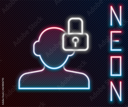 Glowing neon line Closed personality icon isolated on black background. Introvert psychology. Colorful outline concept. Vector