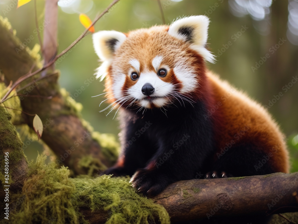Fototapeta premium Photo of Red Panda: These adorable creatures have a cat-like face and a fluffy tail