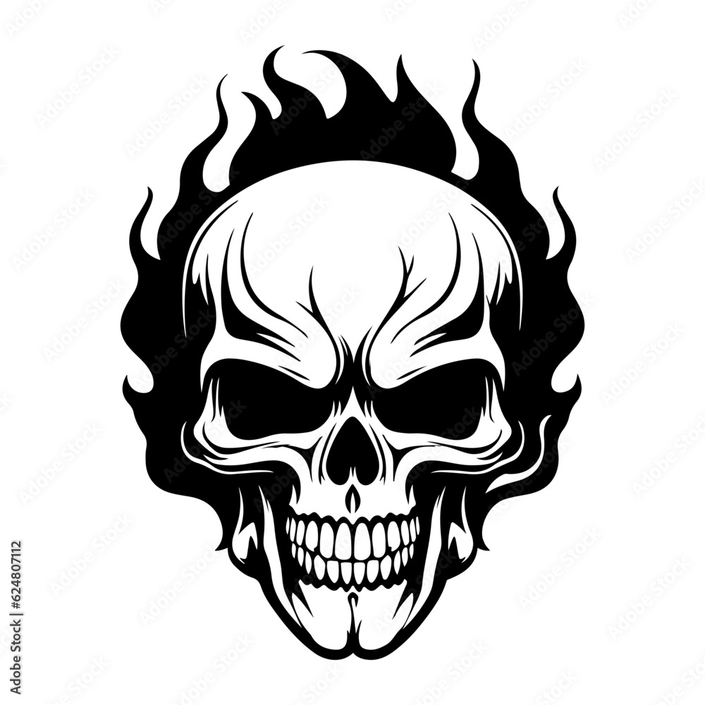 Skull with flames, burning skull, fire skull icon Skull with flames, burning skull, fire skull icon