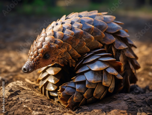 Photo of Pangolin  These scaly creatures are known for their distinctive appearance and shy behavior