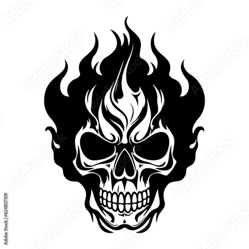 Skull with flames, burning skull, fire skull icon