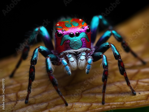Wallpaper Mural Photo of Maratus Peacock Spider: These tiny spiders have intricate, colorful patterns on their abdomens and perform elaborate mating dances Torontodigital.ca