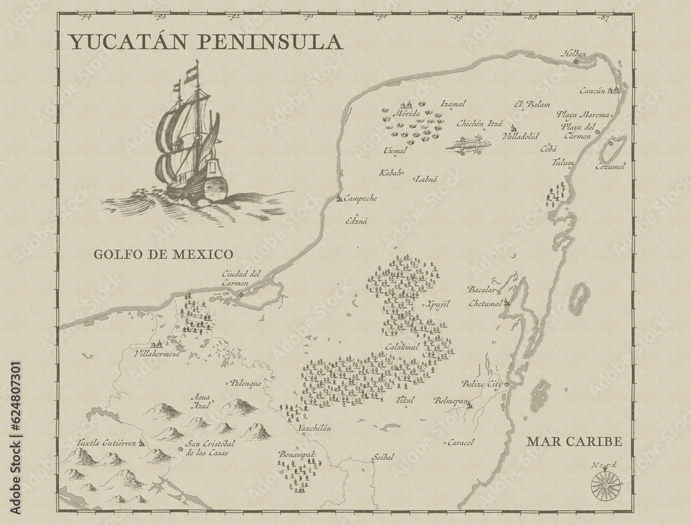 Yucatan Old Map