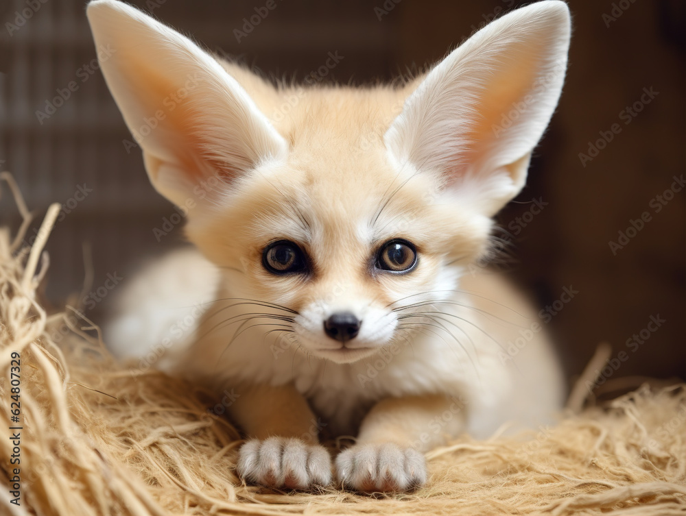 Obraz premium Photo of Fennec Fox: With its large ears and expressive eyes, the fennec fox is undeniably adorable