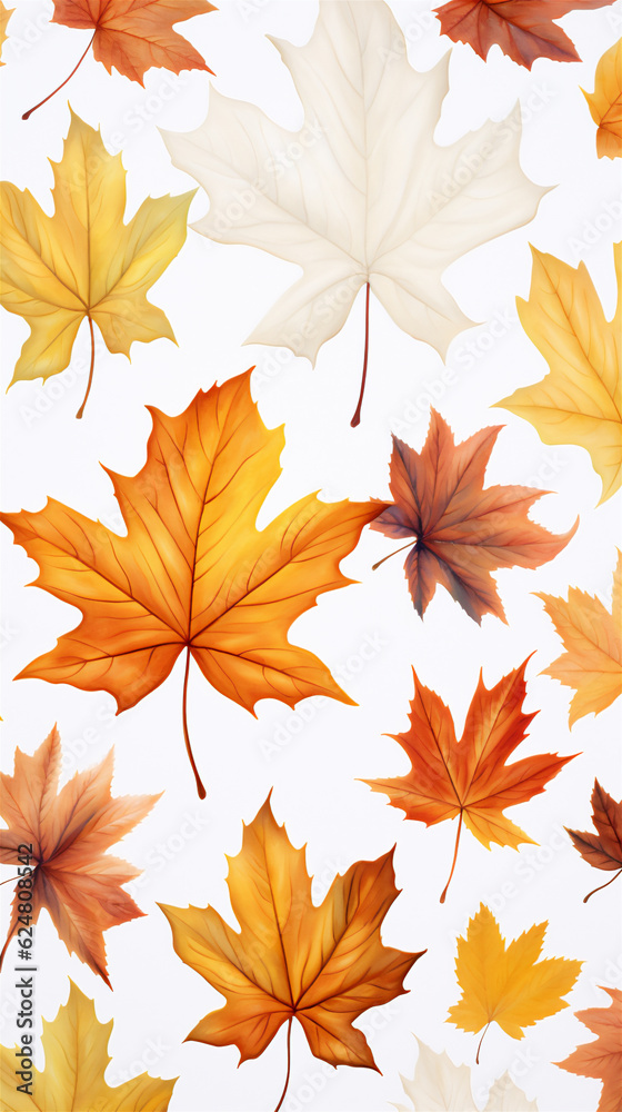 Fototapeta premium Autumn leaves pattern isolated white, create using generative AI tools