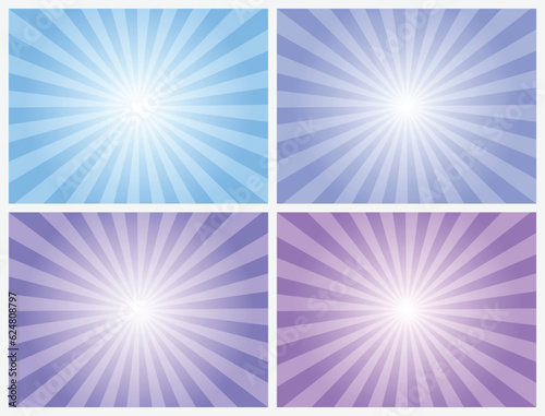Blue violet sunburst background set. Sun sunburst pattern set. Vector illustration.