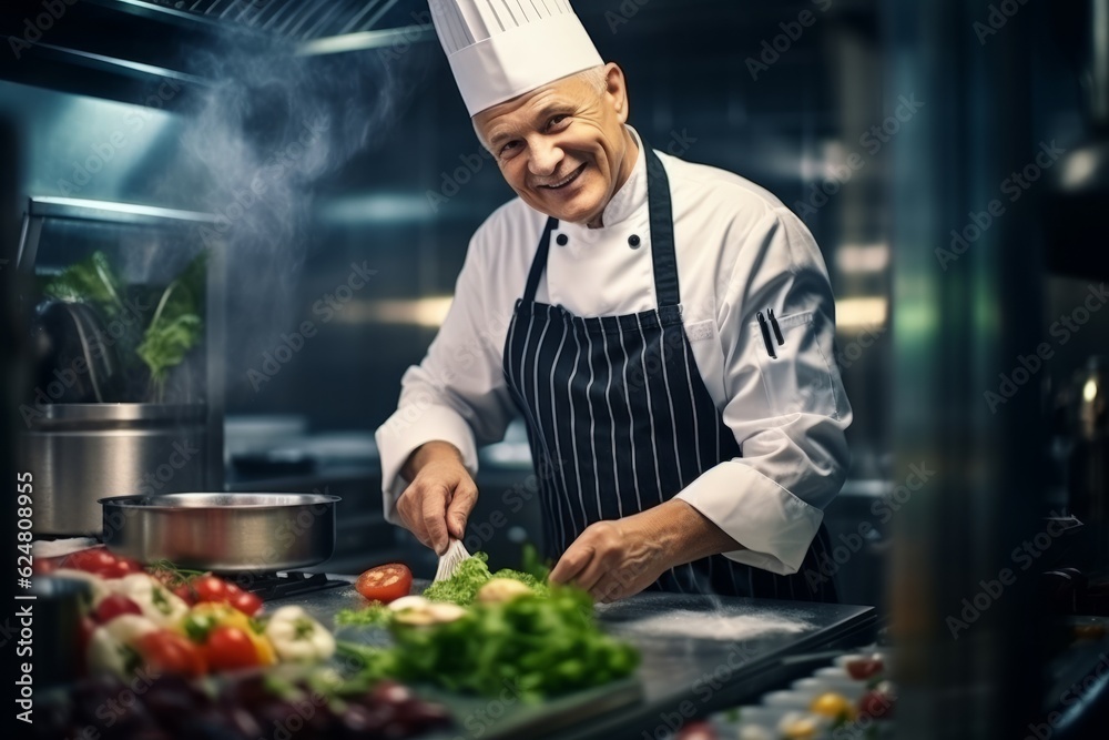 the chef prepares salads in the kitchen in the restaurant. generative ai.