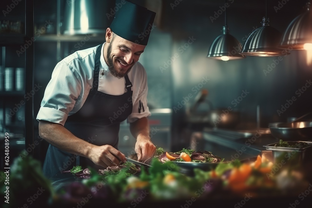 the chef prepares salads in the kitchen in the restaurant. generative ai. the chef prepares salads in the kitchen in the restaurant. generative ai.