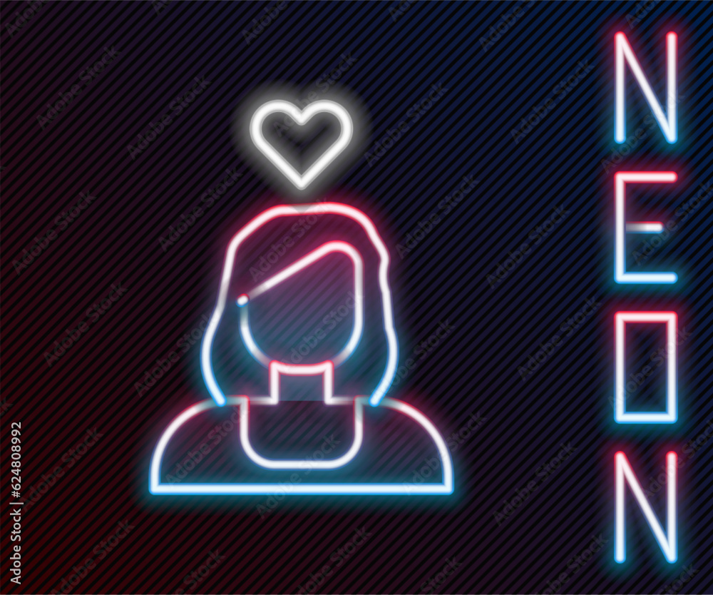 Glowing neon line Romantic girl icon isolated on black background. Happy Valentines Day. Colorful outline concept. Vector Glowing neon line Romantic girl icon isolated on black background. Happy Valentines Day. Colorful outline concept. Vector