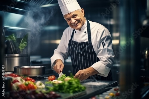 Obraz na płótnie the chef prepares salads in the kitchen in the restaurant. generative ai. w salonie