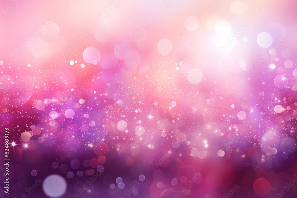 Abstract background with sweet view of optical red and purple bokeh lights. Glittering sparkle and dust create a captivating illustration. Stock image. Generative AI