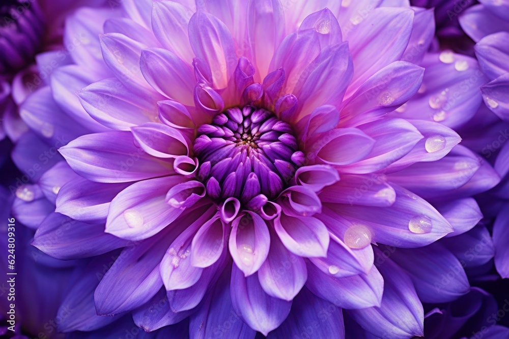 Obraz premium Close-up of a purple flower adorned with delicate dew drops. Captivating beauty in nature. Generative AI