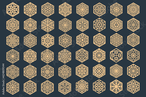 Fotobehang Lotus Mandala Vector Template Set for Cutting and Printing