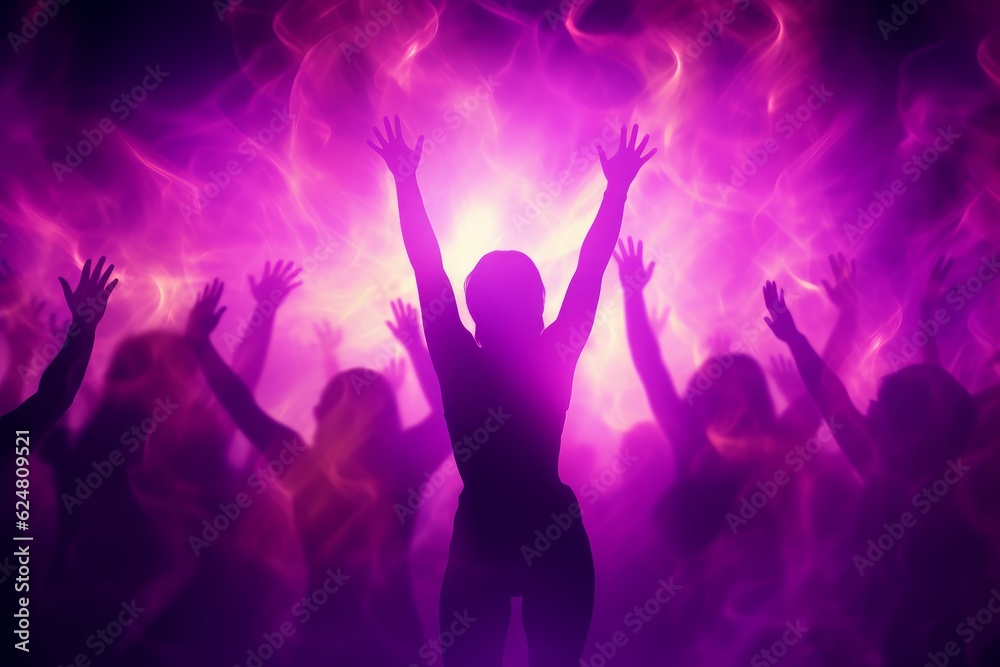 club party dance silhouette hand of people movement blur. purple Generative AI club party dance silhouette hand of people movement blur. purple Generative AI