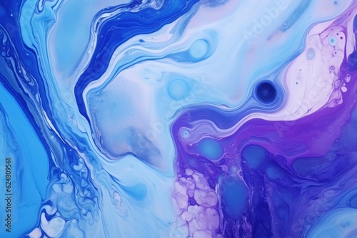 Beautiful abstract background. Mixed liquid paints. Blue and lilac colors. Flowing ink. Creative artwork. Generative AI