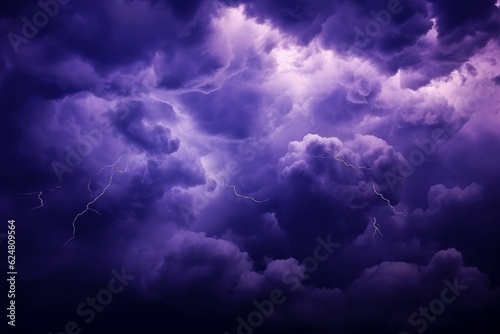 Dramatic background texture of dark storm clouds before a thunderstorm in rainy weather. Captivating purple clouds create an intense atmosphere. Generative AI
