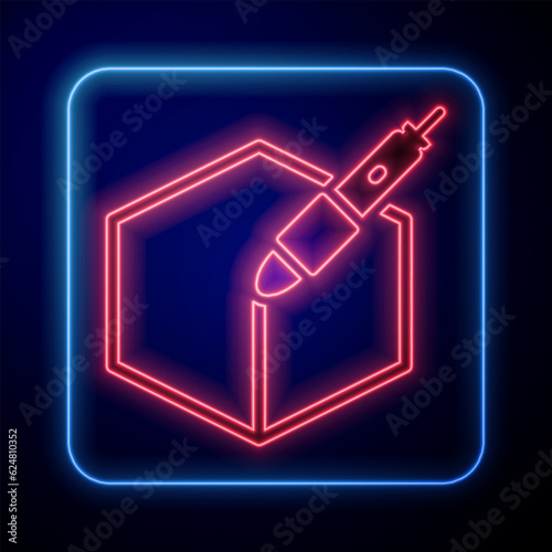 Glowing neon 3d pen tool icon isolated on black background. Vector