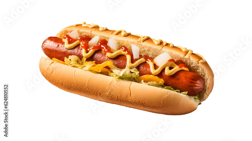 a delicious Hotdog with ketchup and mustard photo