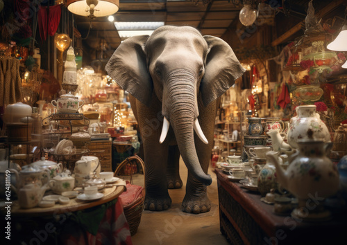 Elephant in the china store created with Generative AI technology