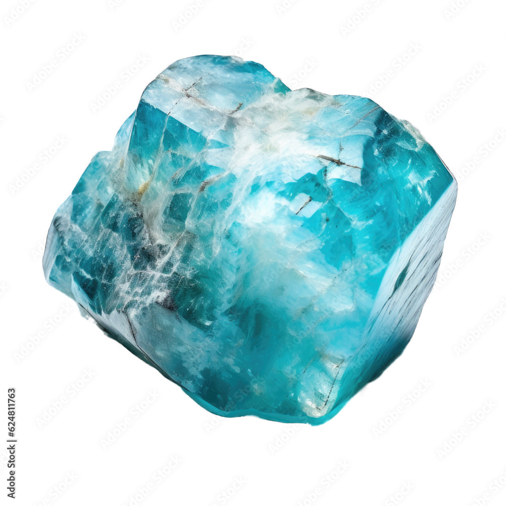 Blue Amazonite gem isolated on transparent background. Generative AI