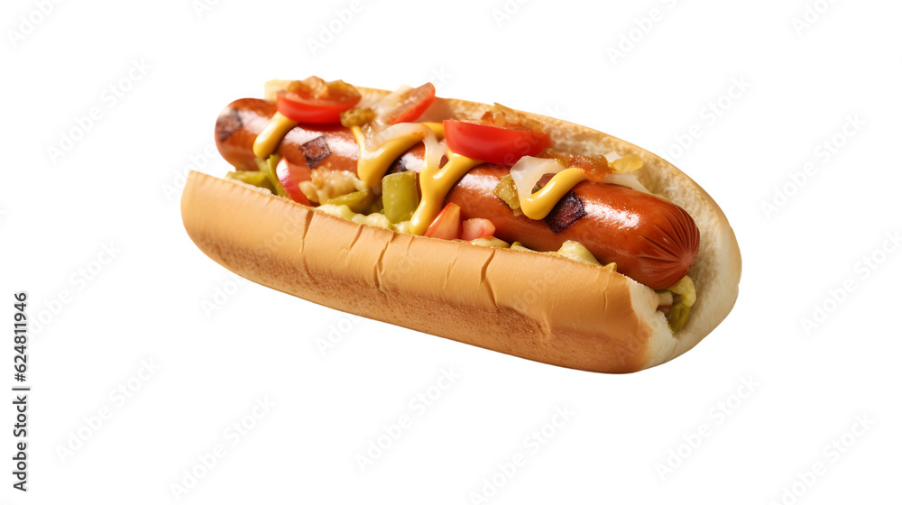 a delicious Hotdog with ketchup and mustard a delicious Hotdog with ketchup and mustard