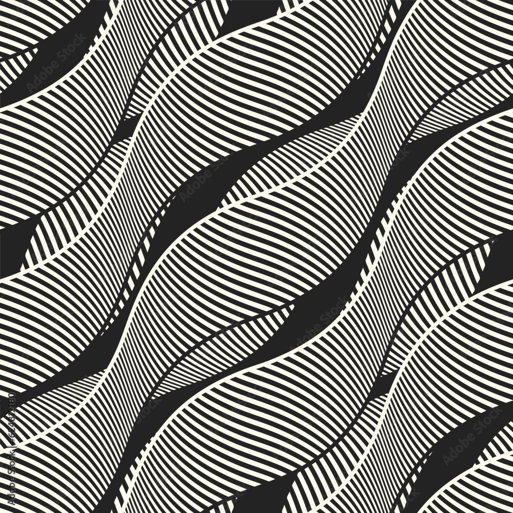 Monochrome Variegated Striped Textured Wavy Pattern
