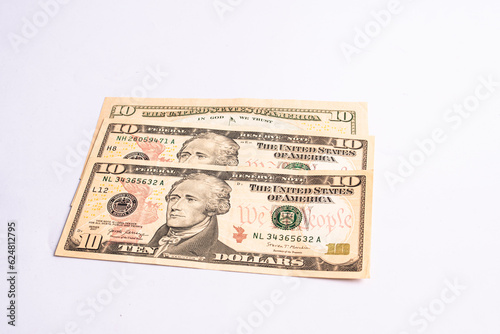 Cash of dollar note, dollar background. Lot of one hundred dollar bills close-up. dollars in wallet on white background