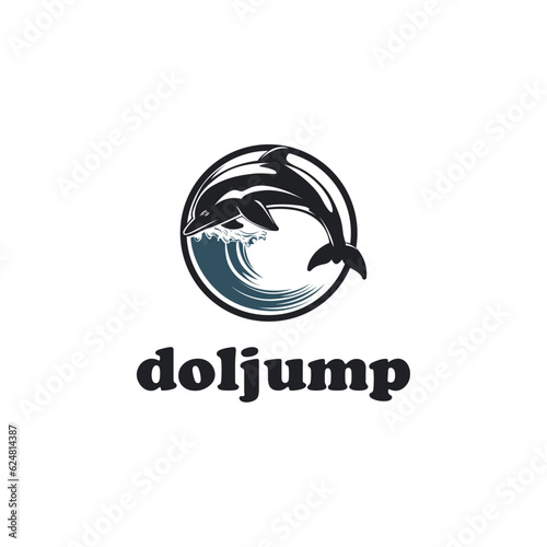 dolphins jump over the waves icon logo design template. dolphin swimming in the sea vector illustration