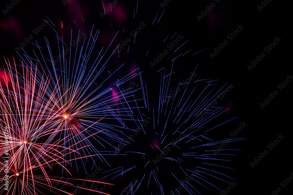 Fototapeta premium Bright fireworks on night sky