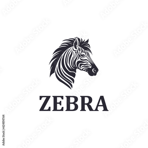 Monochrome silhouette black zebra logo design template vector icon illustration