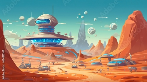Background interplanetary station and spaceships. The beauty of interplanetary exploration in a mesmerizing illustration of sleek and powerful interplanetary ships against background. Generative AI.