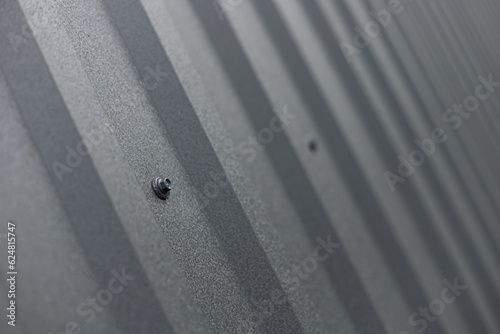 Roofing from galvanized metal profiled sheet, metal self-tapping screw with a press washer, fastening close-up